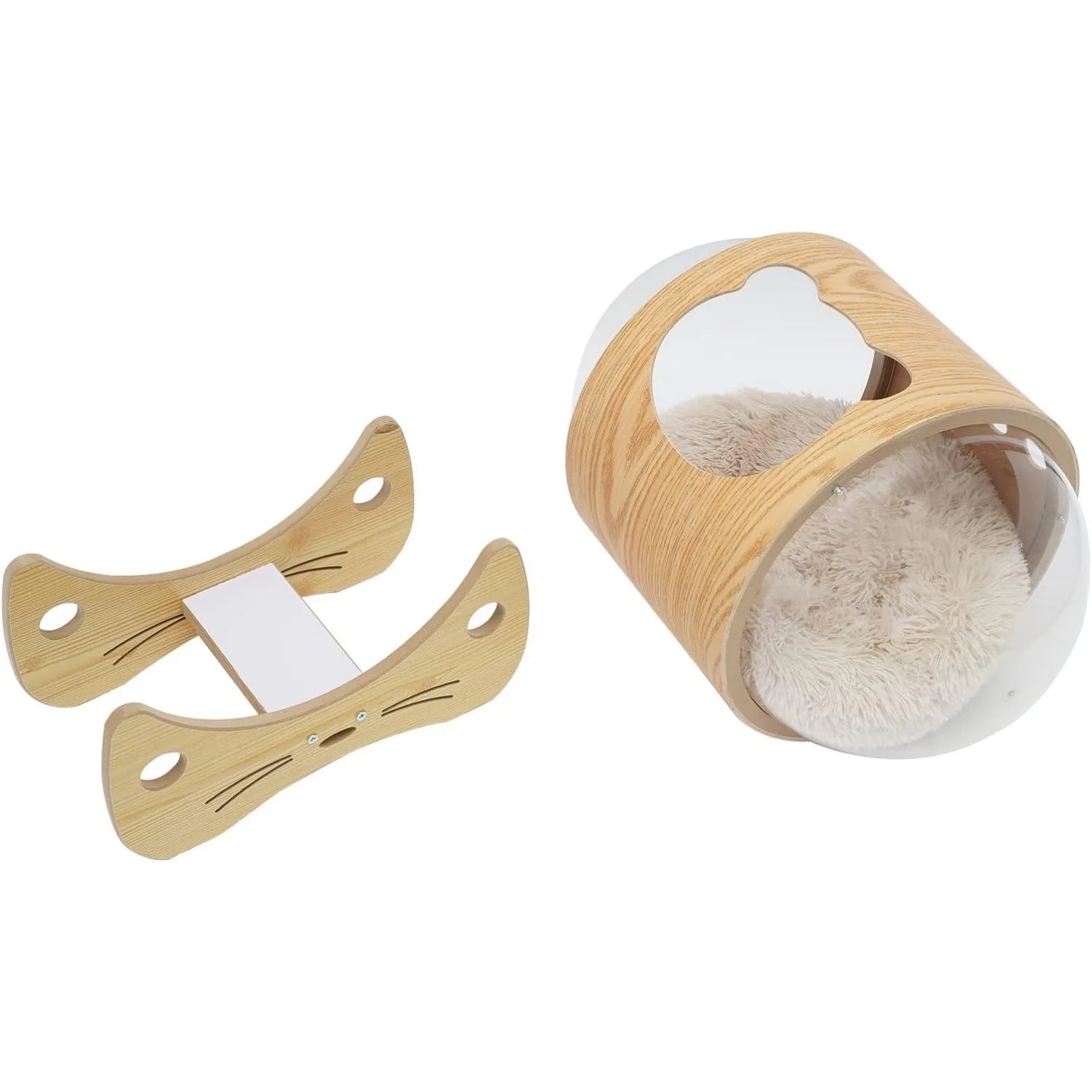 Luxury Cat Pod Bed, Wooden Frame with Clear Acrylic Dome 3.9" Thick Cushion