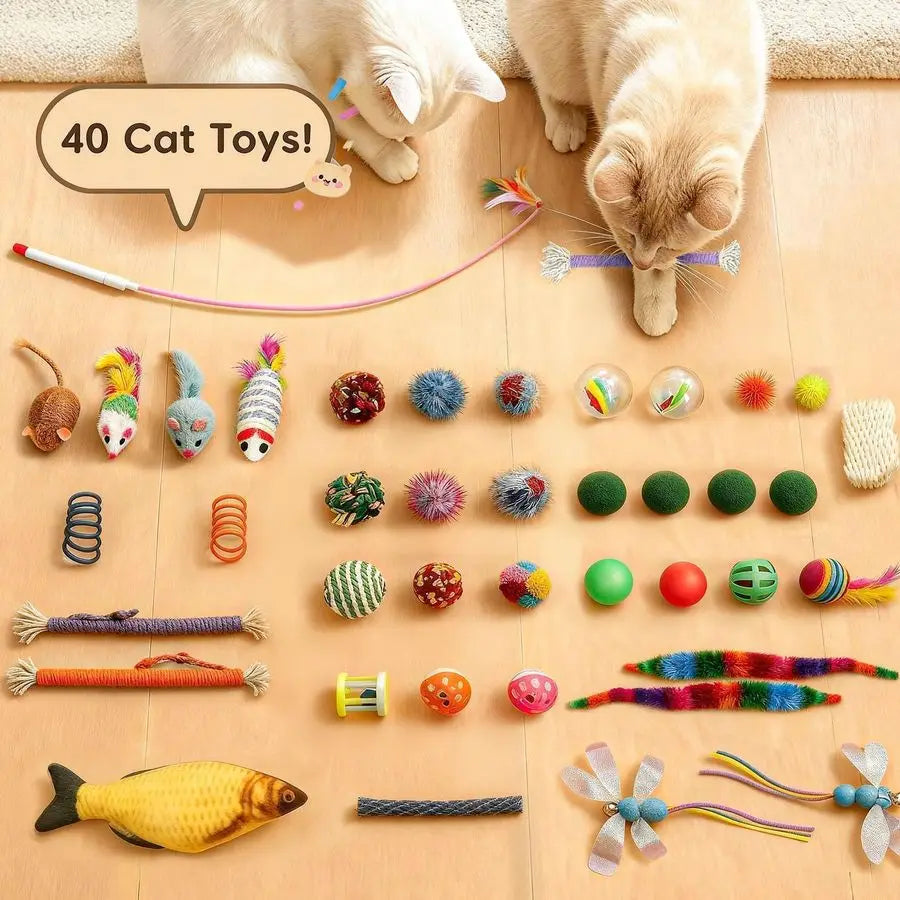 Tunnel Bed with 40 Cat Toys, Collapsible Play Tunnel for Indoor Cats, Cat Tube for Kitten Puppy