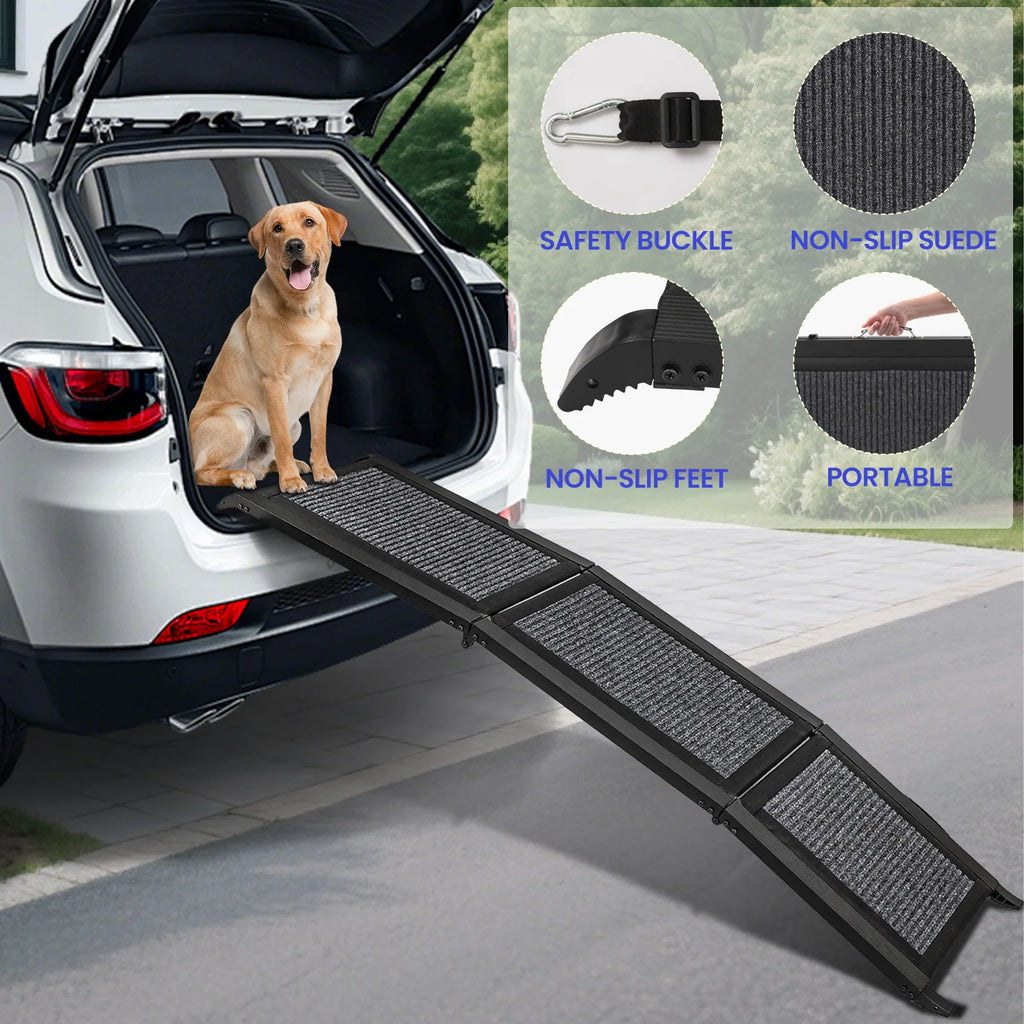 Folding Dog Ramp For Car, Pet Ramps For Large Dogs With Non-Slip Rug Surface