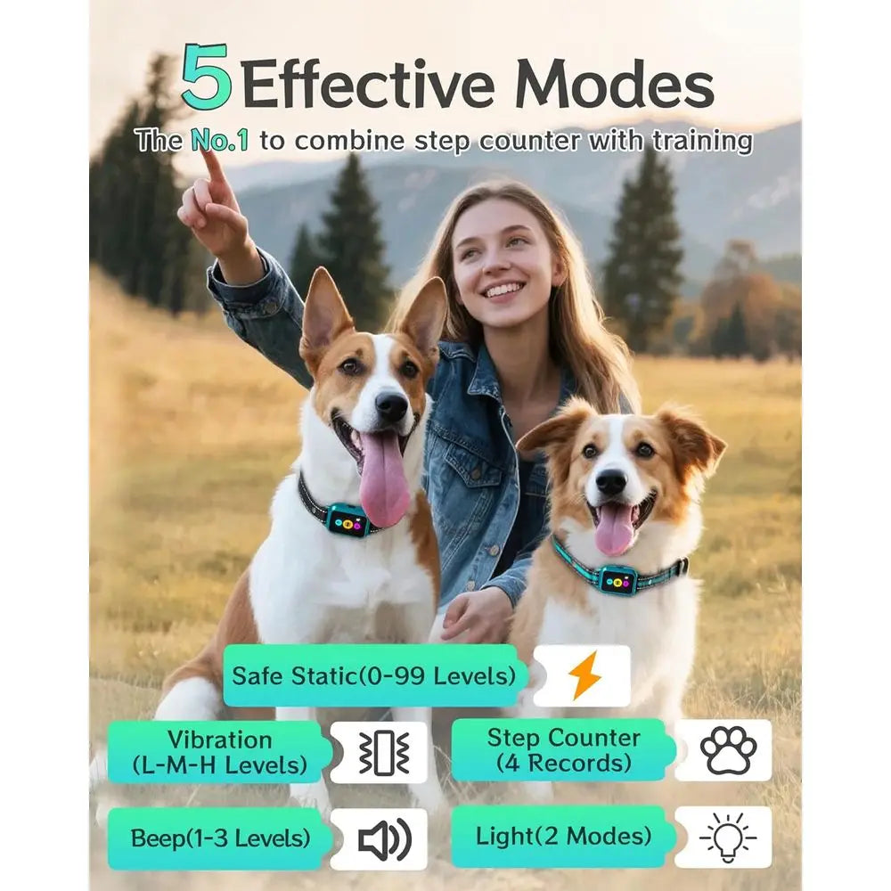 Innovative Step Counter & Smart Color Dog Training Collar with Remote