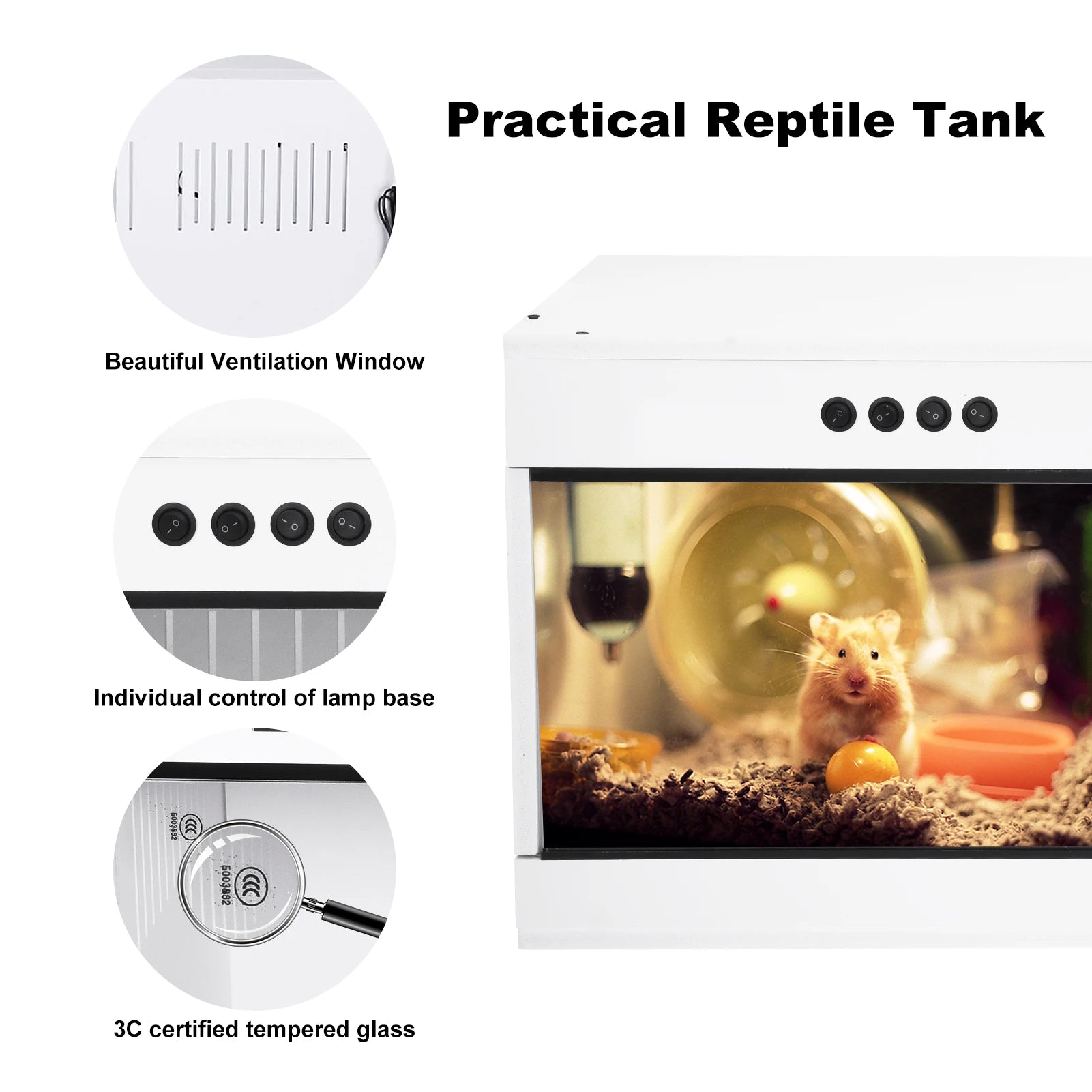 Reptile Enclosure Lizard Terrarium Tempered Glass Amphibians Enclosure for All Types