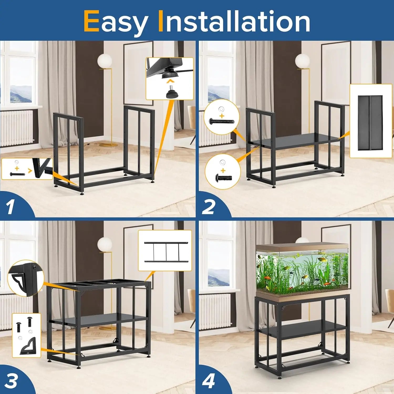 40 Gallon Metal Aquarium Stand, Double-Layer Storage Design, 660LBS Capacity