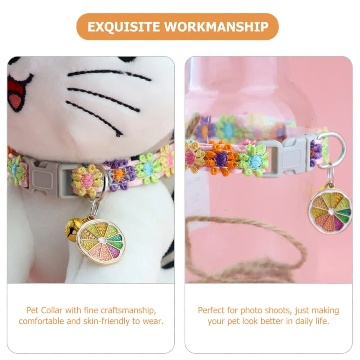 Pet Collar With Bell Cartoon Footprint, Adjustable Safety Bell Ring Necklace