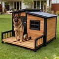 Indoor/Outdoor Dog House, Wood Insulated, Weatherproof Outside Shelter with Elevated Floor