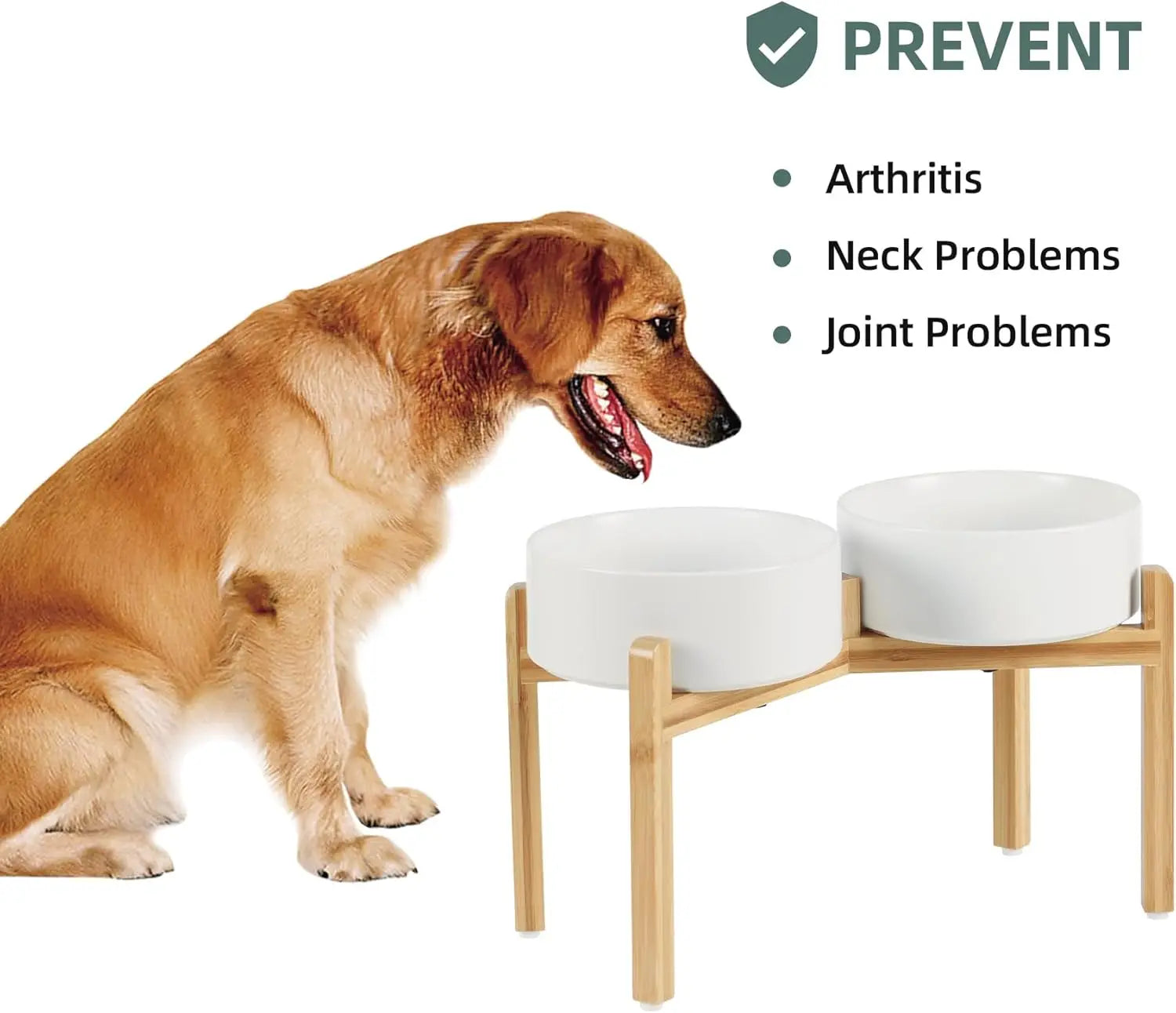 Ceramic Raised Double Dog Bowls with Stand for Large Breeds, Weighted Anti-Slip