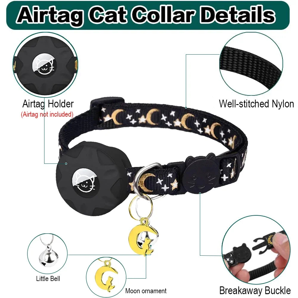 Apple Tag Pet Collar with AirTag Holder & Moon Ornament