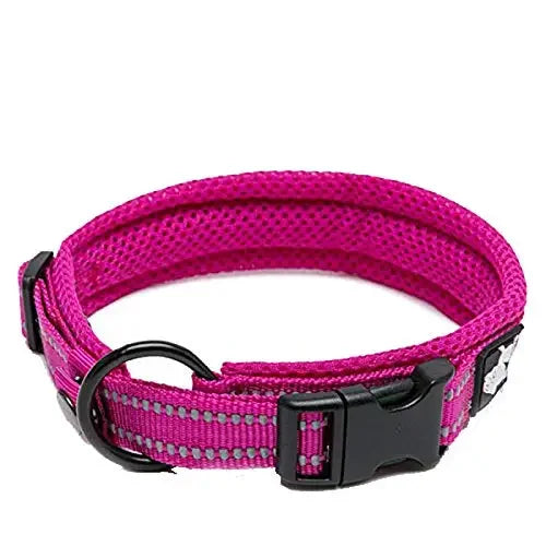 Pet Dog Collar, Nylon Adjustable, Webbing Padded, Soft Reflective