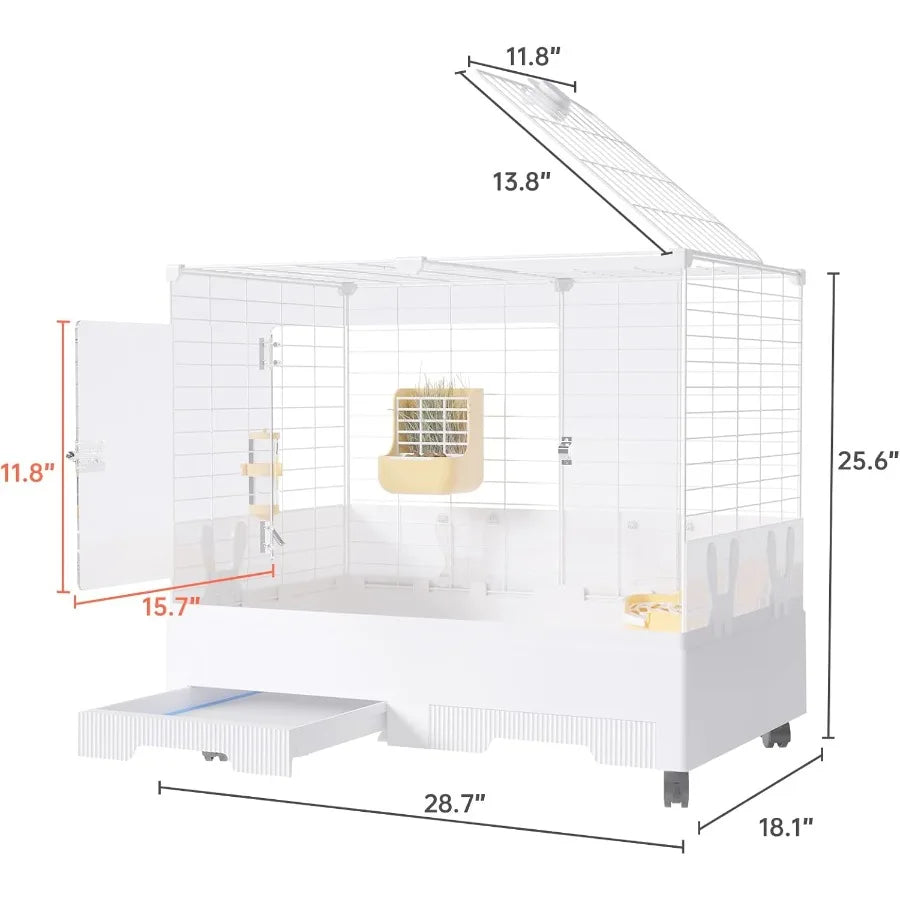 Deluxe Small Animal Cage With Pull Out Tray (Transparent Habitat for Rabbit Chinchillas Guinea Pig)