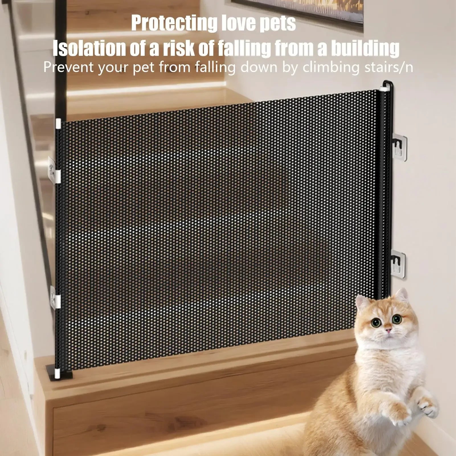49 Inch Retractable Baby Gate Punch-free Fence Childproof Net No-Drill Mesh Safety Barrier