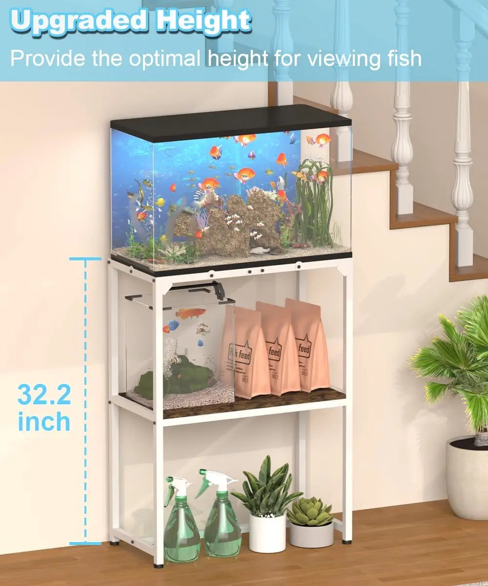 20 Gallon Aquarium Stand with 2-Tier Storage Shelf, Metal Reptile Terrarium Rack