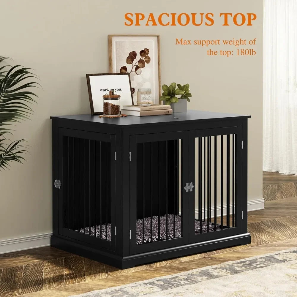 Large Dog Crate Furniture, Wooden Kennel with Cushion, Crate End Table Large, Indoor Kennel, Modern Decorative
