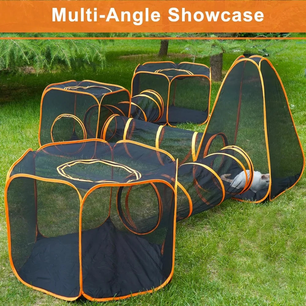7 in 1 Outdoor Cat/Dog Enclosure, Foldable Pop-Up Mesh Playpen Tunnel, Foldable