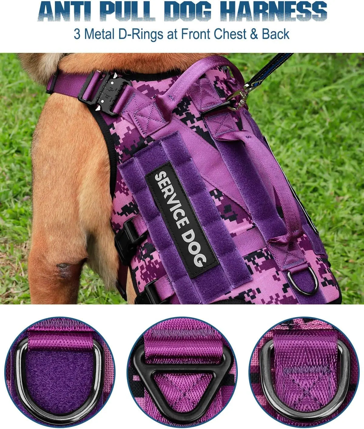 Tactical Dog Harness for Large Breeds, Service Dog Vest with MOLLE Panels and Handle for Walking Hiking Training