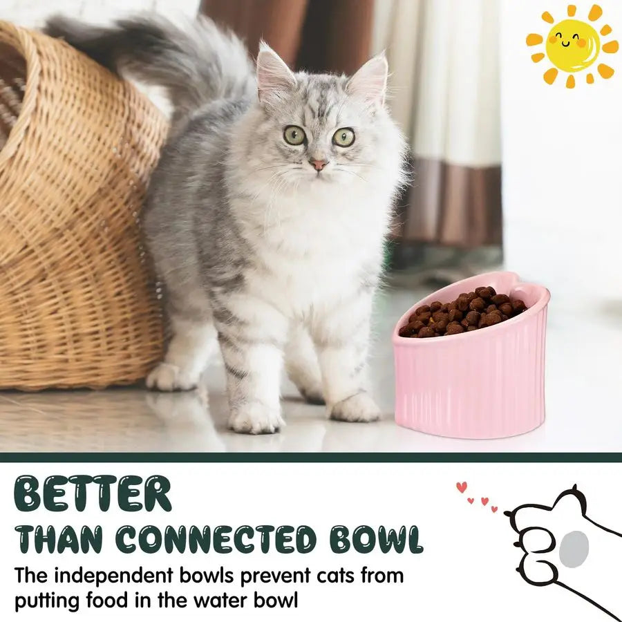 4 Pcs Elevated Cat Food Bowls, Ceramic Raised Cat Bowls