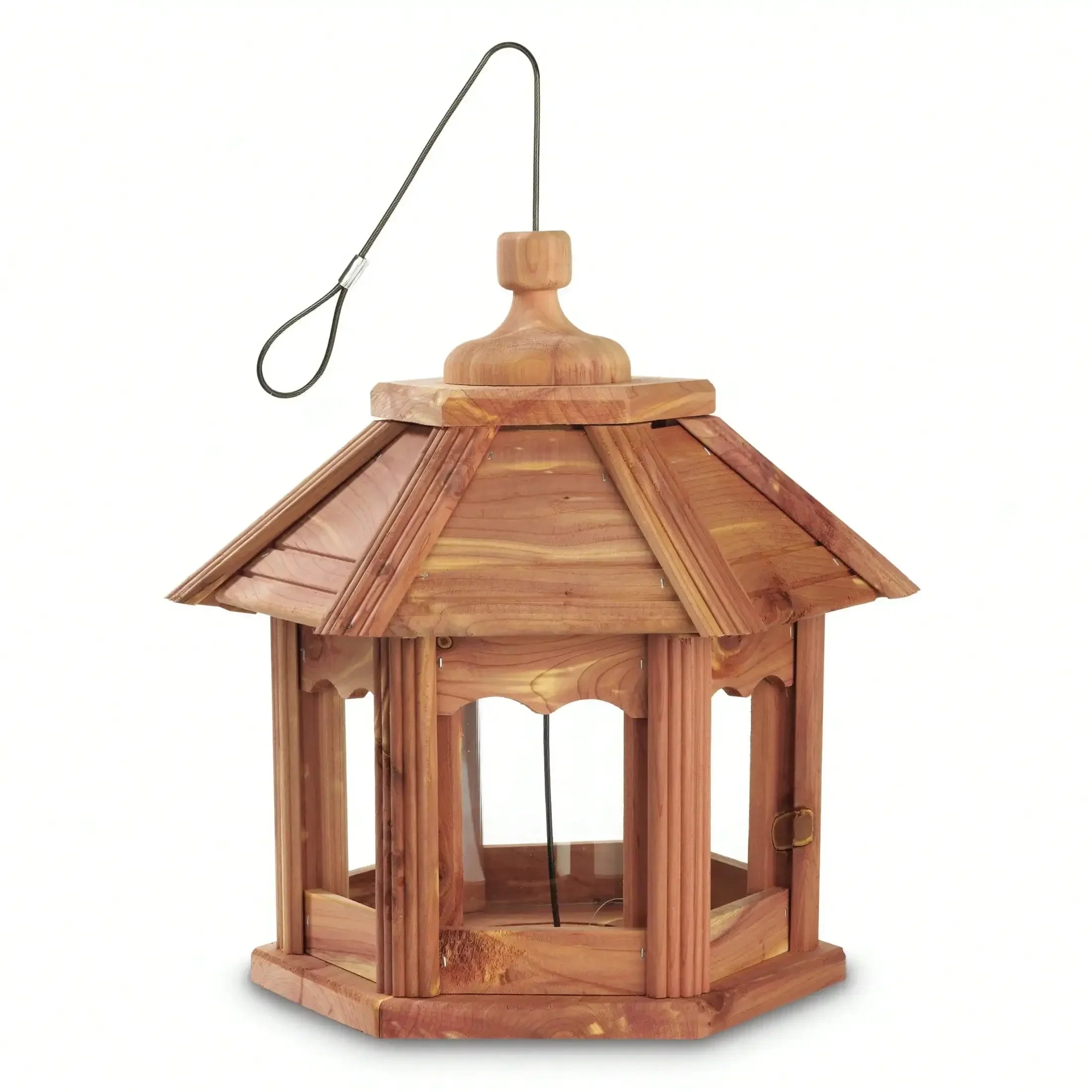 Cedar Gazebo Wild Bird Feeder, 3 lb Hopper Capacity, Safe Hanging, Durable Material