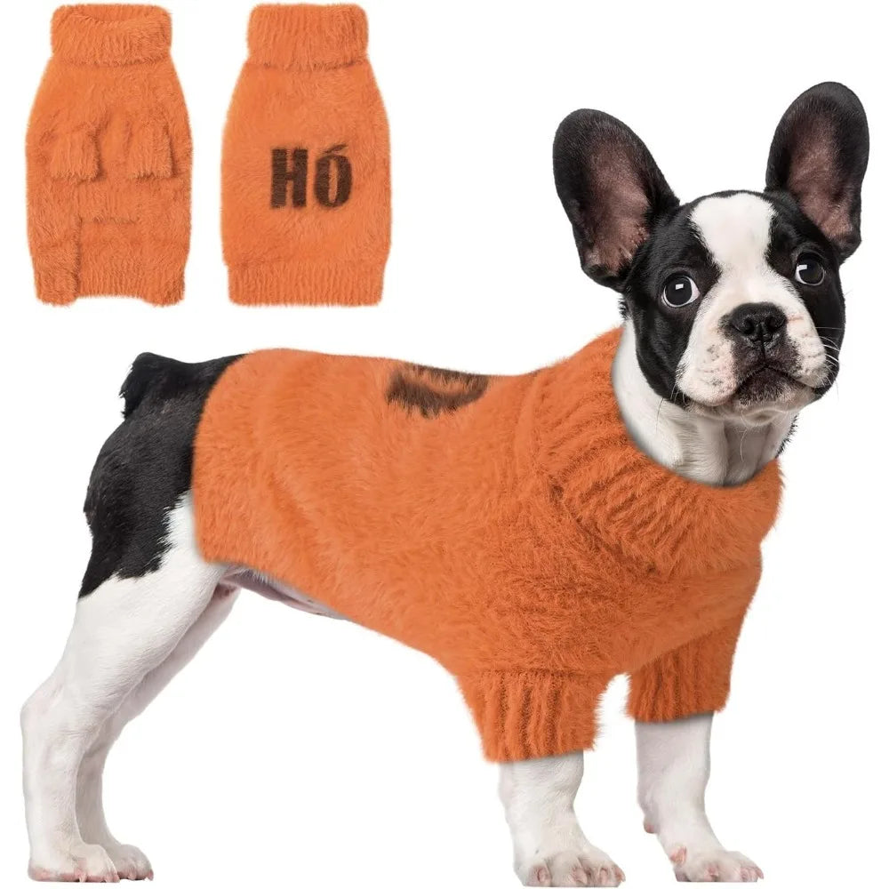 Small Dog Furry Pullover Sweater, Classic Turtleneck Dog Clothes for Cold Weather
