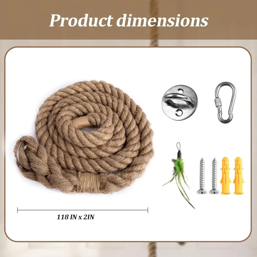 2 x 9.84ft Cat Climbing Rope with Hook or Ceiling & Wall Mount, Natural Sisal Rope