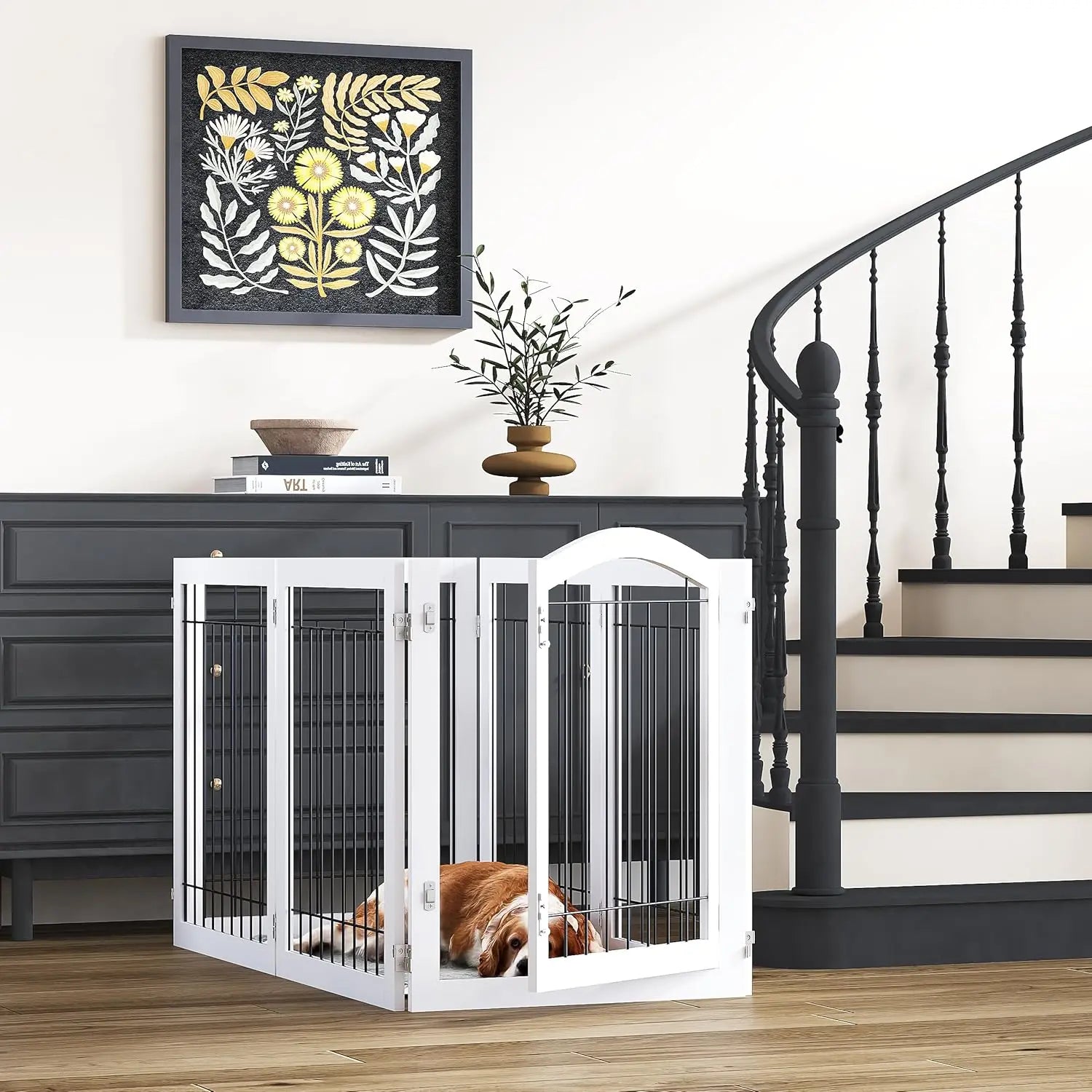 Extra Wide Freestanding Pet Gate with Door, 144-inch Width, 30-inch Height