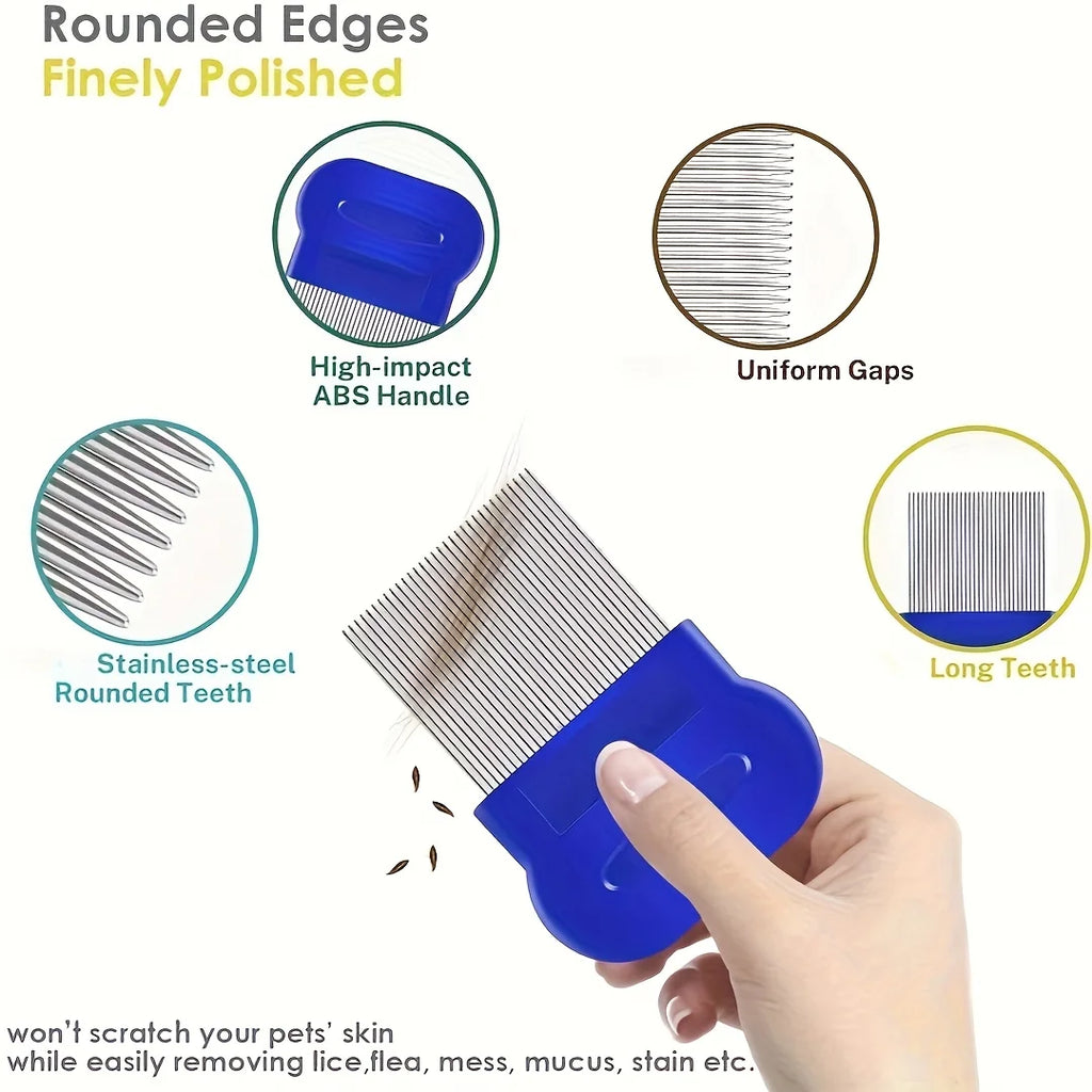Pack of 4 Flea and Lice Combs, Stainless Steel Rabbit Dog Cat Grooming Comb