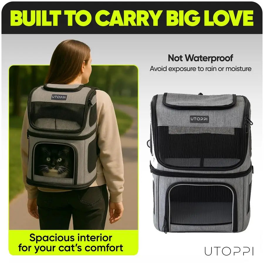 Backpack Carrier for 2 Cats, Kittens or Small Dogs, Foldable & Breathable Pet Travel Bag
