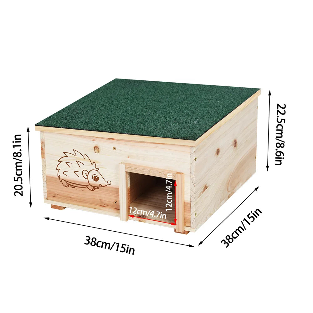 Wooden Hedgehog House Small Animal Shelter/Hideout Predator Proof Habitat Nest Box with Roofing