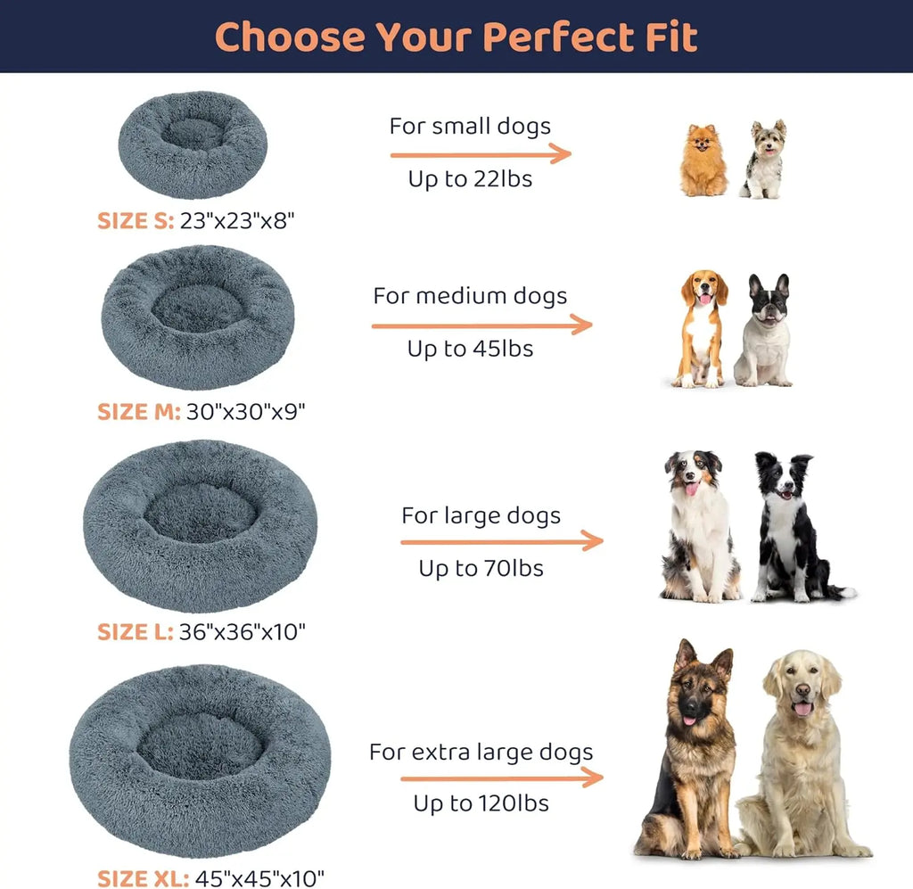 Donut Dog Bed - Ultra-Plush Round Bed for Anxiety Relief - Dark Grey, Medium