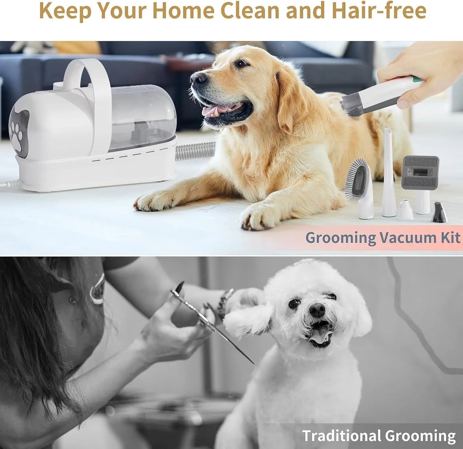 Pet Grooming Vacuum Kit with Clipper, Nail Grinder, and 6 Tools for Dogs, Cats