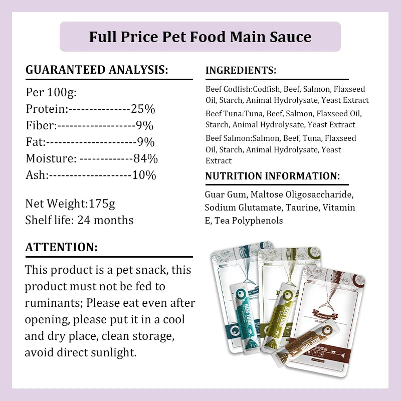Cat Strips Wet Food Pet Cat Snacks Cod Tuna Beef Supplement Protein Cat Sauce