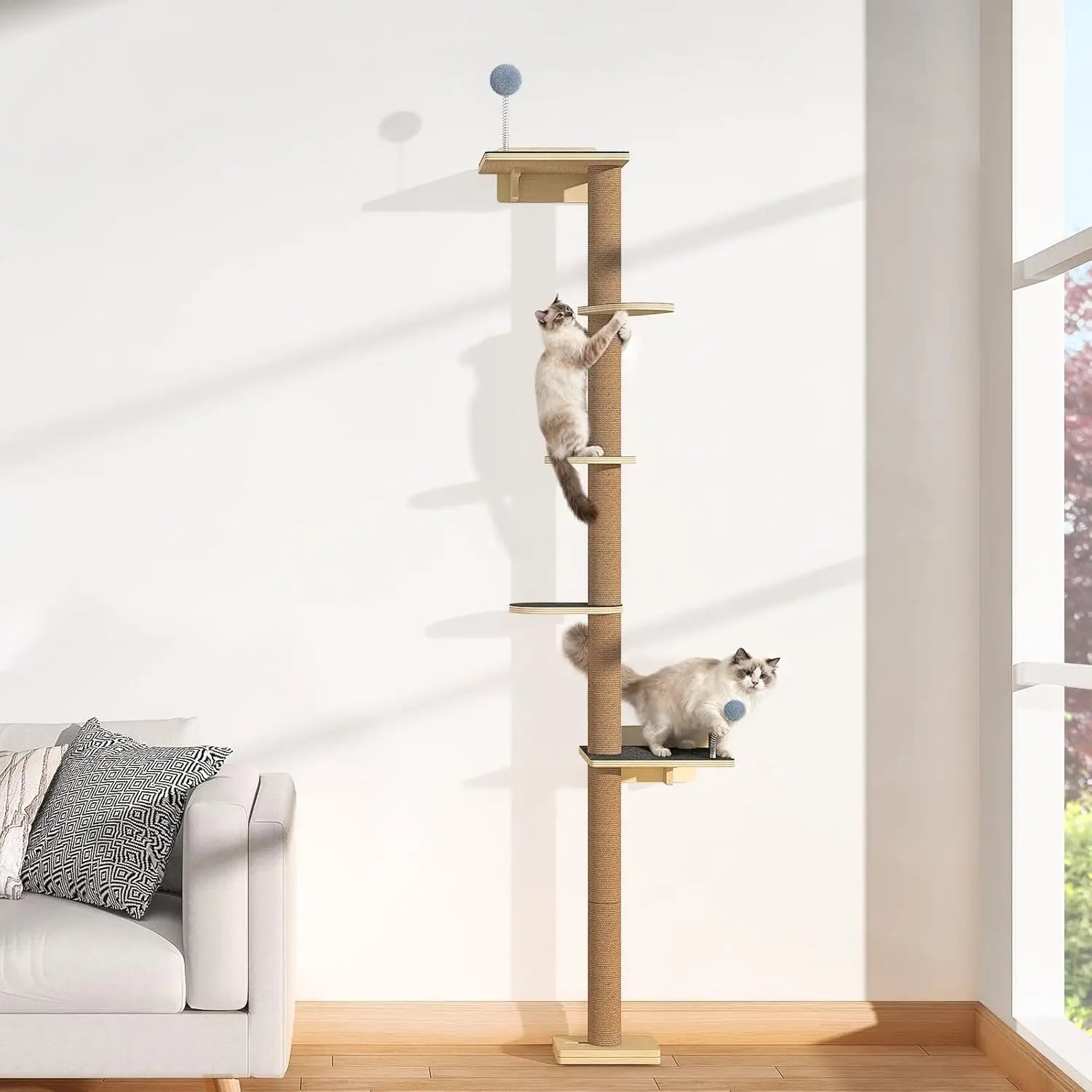 Tall Cat Tree Wall Mounted for Large Cats, 82 inch Scratching Post with Toys