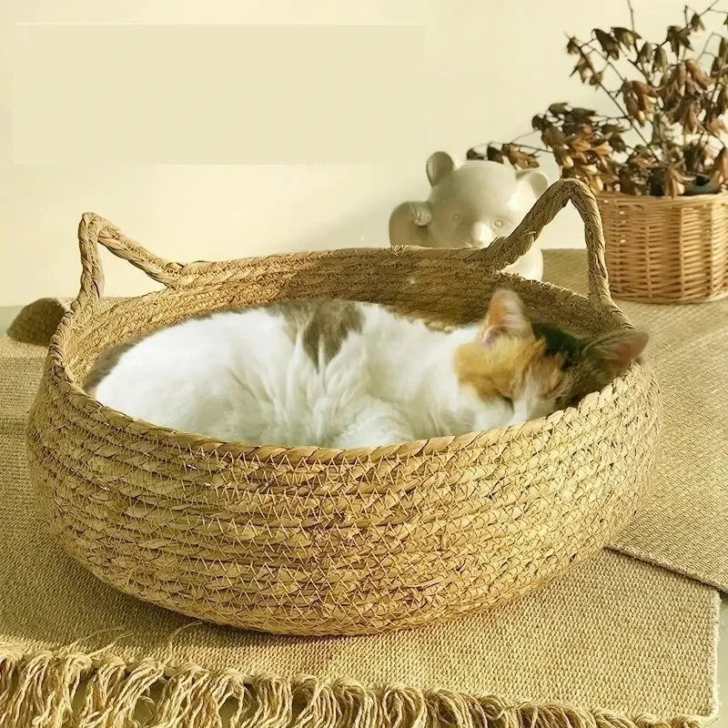Pure hand-woven rattan cat nest four seasons universal warm pad removable washable