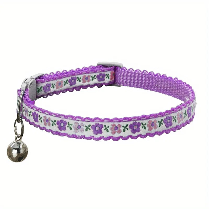 Exquisite Floral Embroidered Cat Collars, Adjustable And Durable With Bell