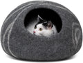 Premium Handmade Merino Wool Cat Cave Bed for Indoor Cats, Medium Dark Grey, Eco-Friendly & Durable