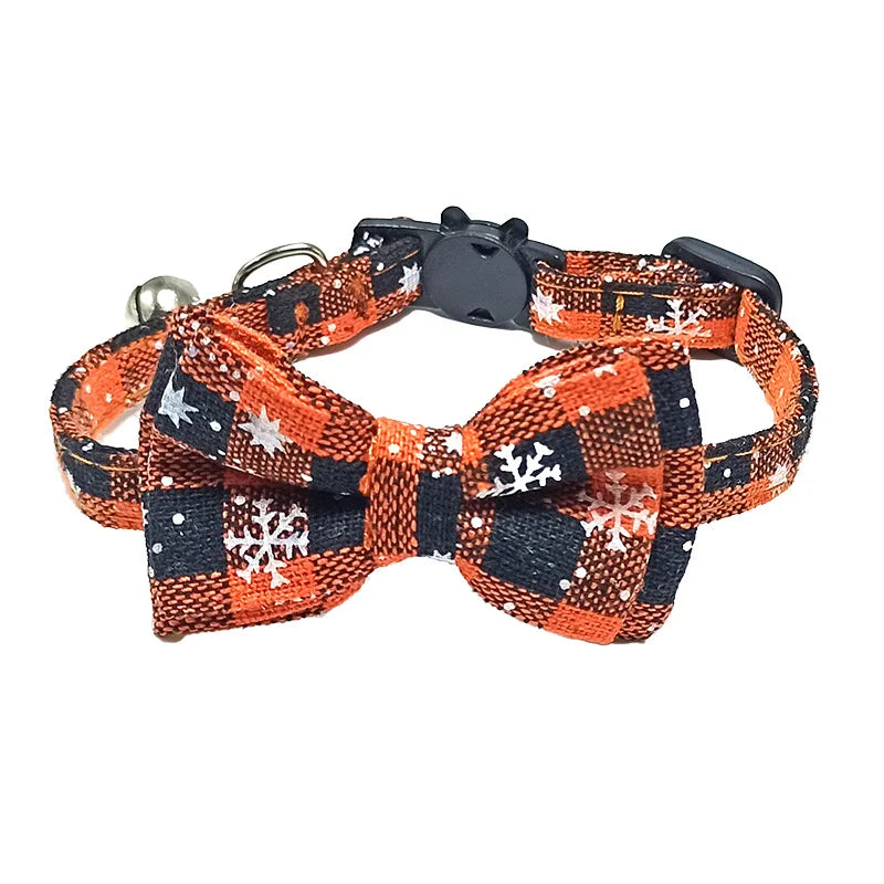 Pet Breakaway Cat Collar Bow Tie and Bell Cute Plaid, Elastic Adjustable Dog Collar With Sash