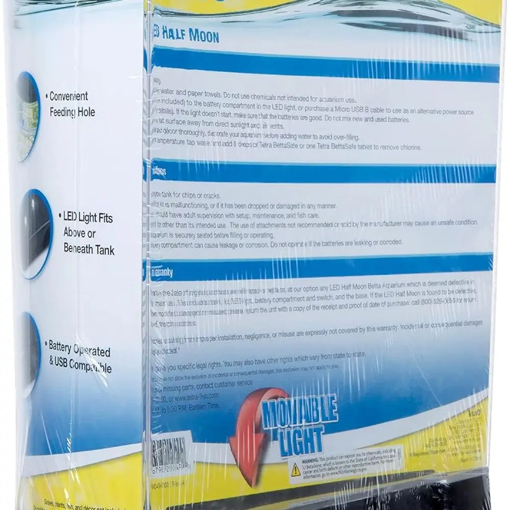 1 Gallon Half Moon Small Fish Tank w/ Movable LED Light, For Beta & Gold Fish