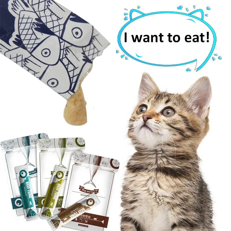 Cat Strips Wet Food Pet Cat Snacks Cod Tuna Beef Supplement Protein Cat Sauce