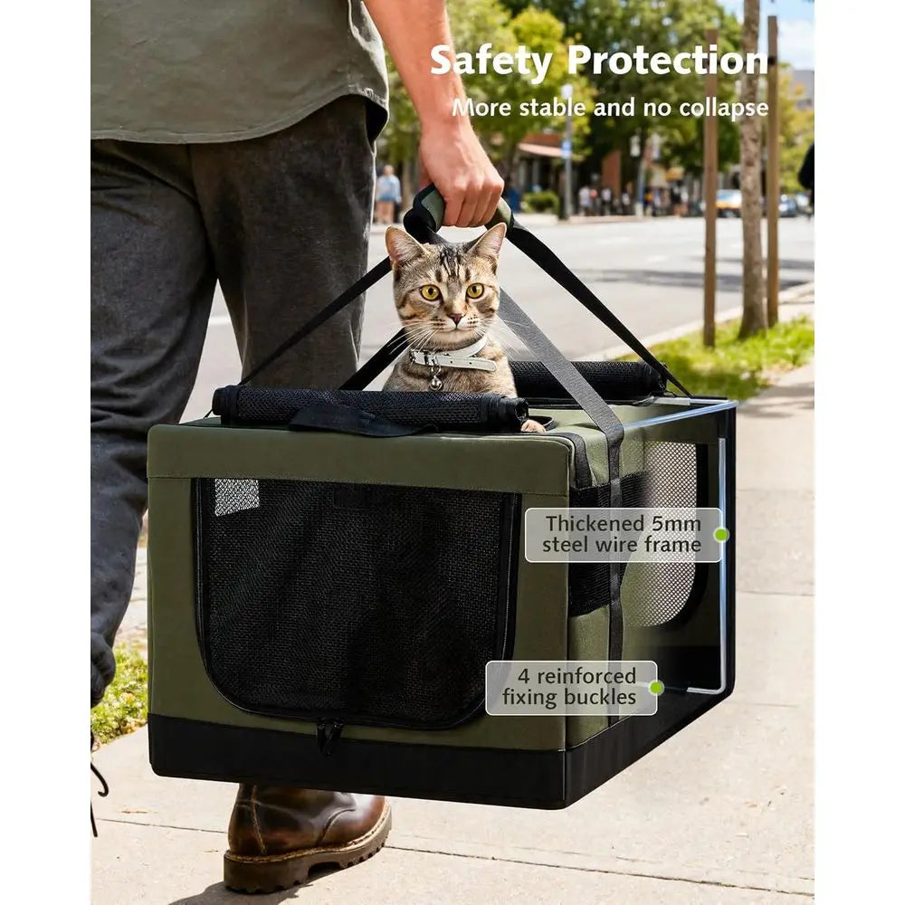 Large Cat Carrier, Built-in Steel Removable Divider With Breathable Mesh