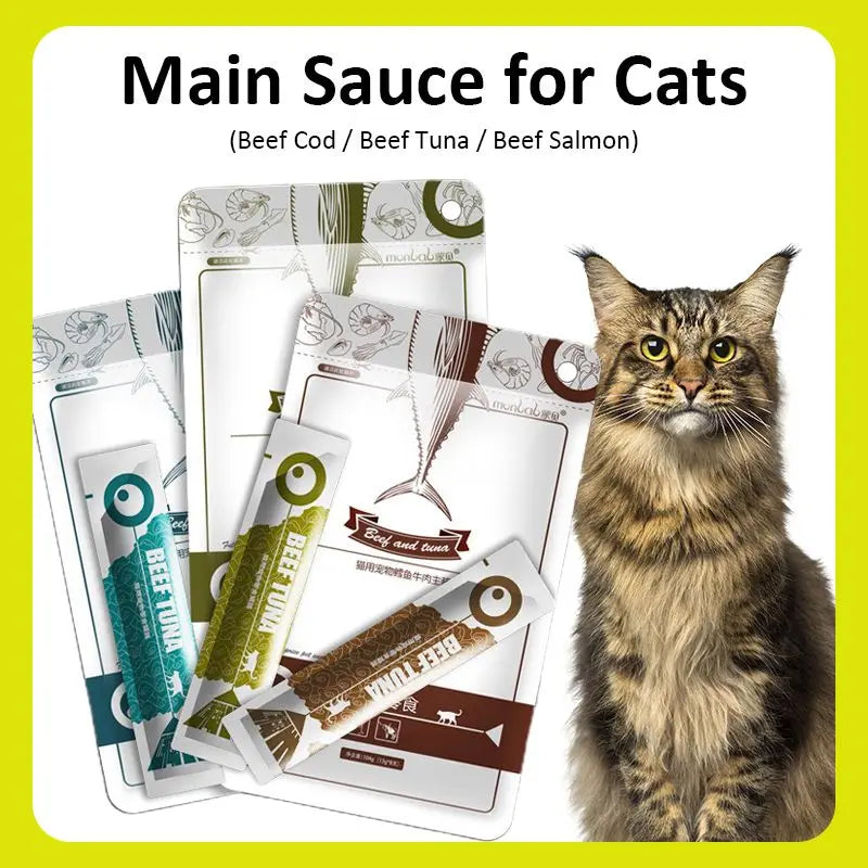 Cat Strips Wet Food Pet Cat Snacks Cod Tuna Beef Supplement Protein Cat Sauce