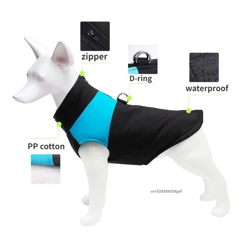Waterproof Warm Dog Clothes Winter Vest Padded Zipper Jacket