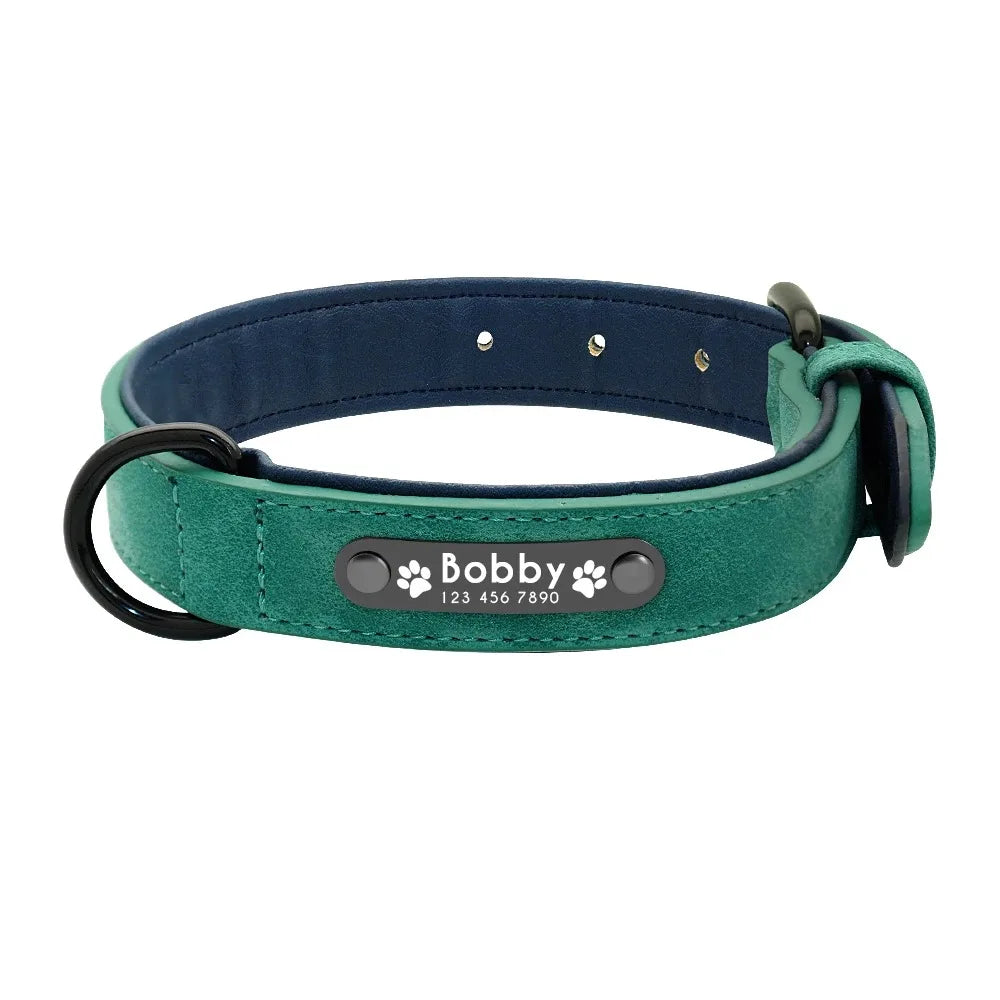 Personalized Name ID Tags, Text name Leather Dog Collar For Small Medium Large Dogs