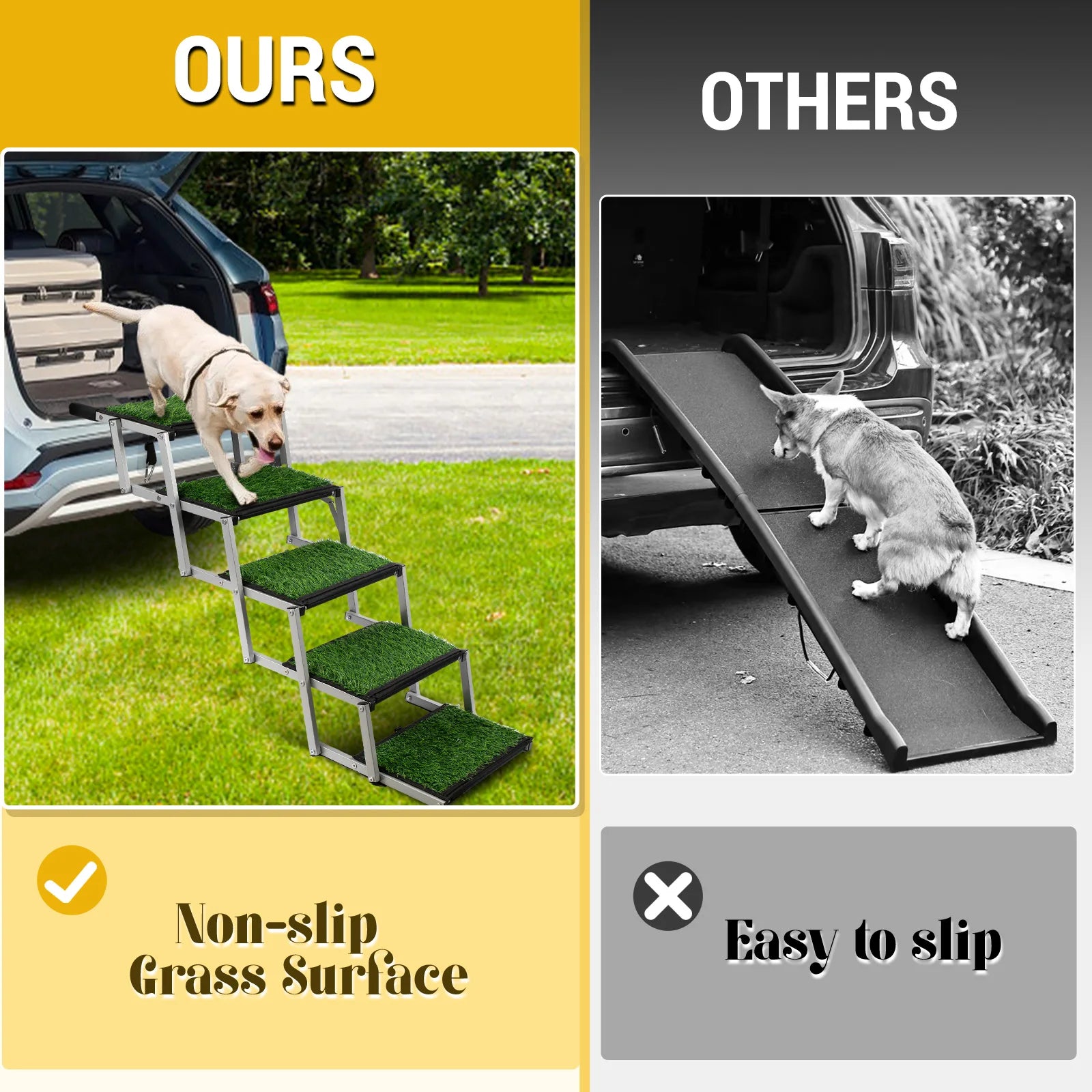 Extra Wide Dog Stairs for Large Dogs, Foldable Dog Ramp for Car with Non-Slip Surface