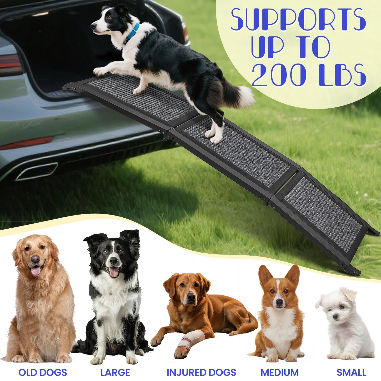 Folding Dog Ramp For Car, Pet Ramps For Large Dogs With Non-Slip Rug Surface