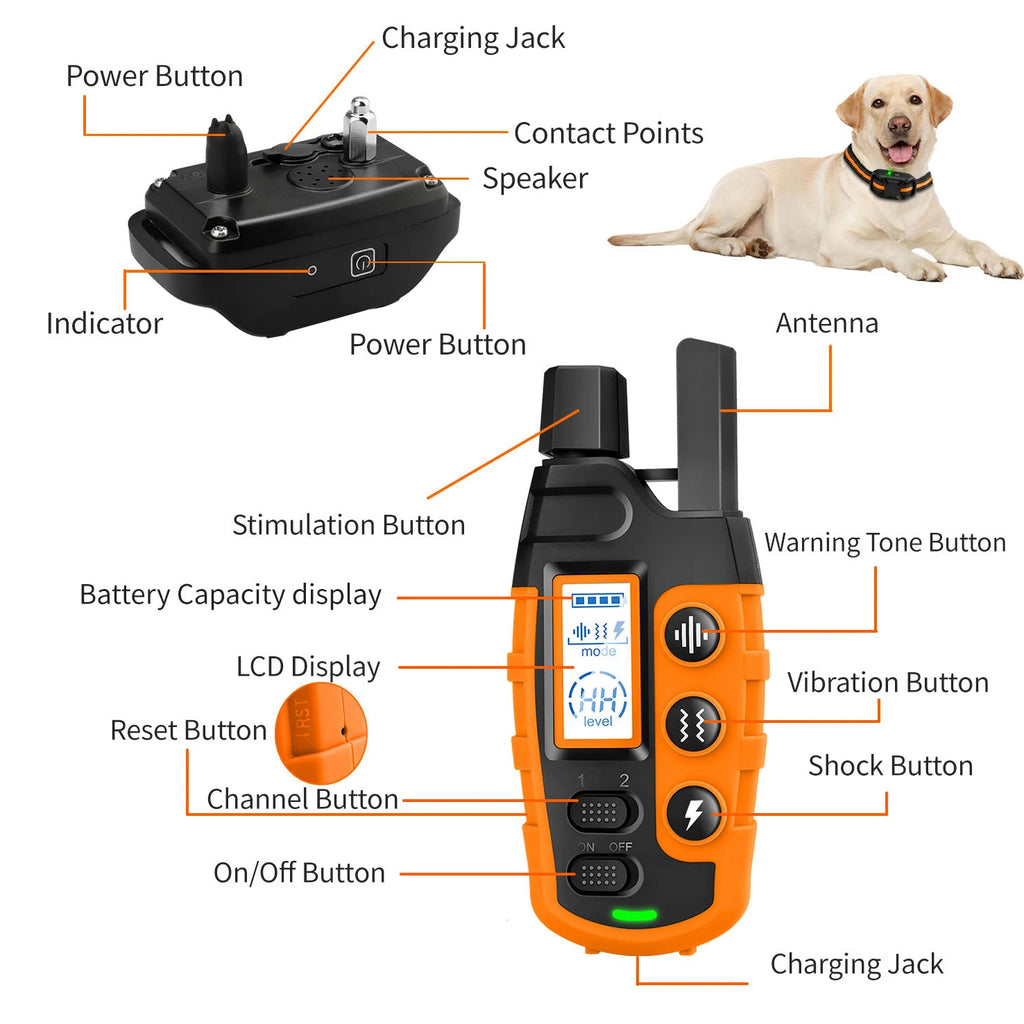 3300Ft Electric Dog Training Collar Remote Control Waterproof With Vibration