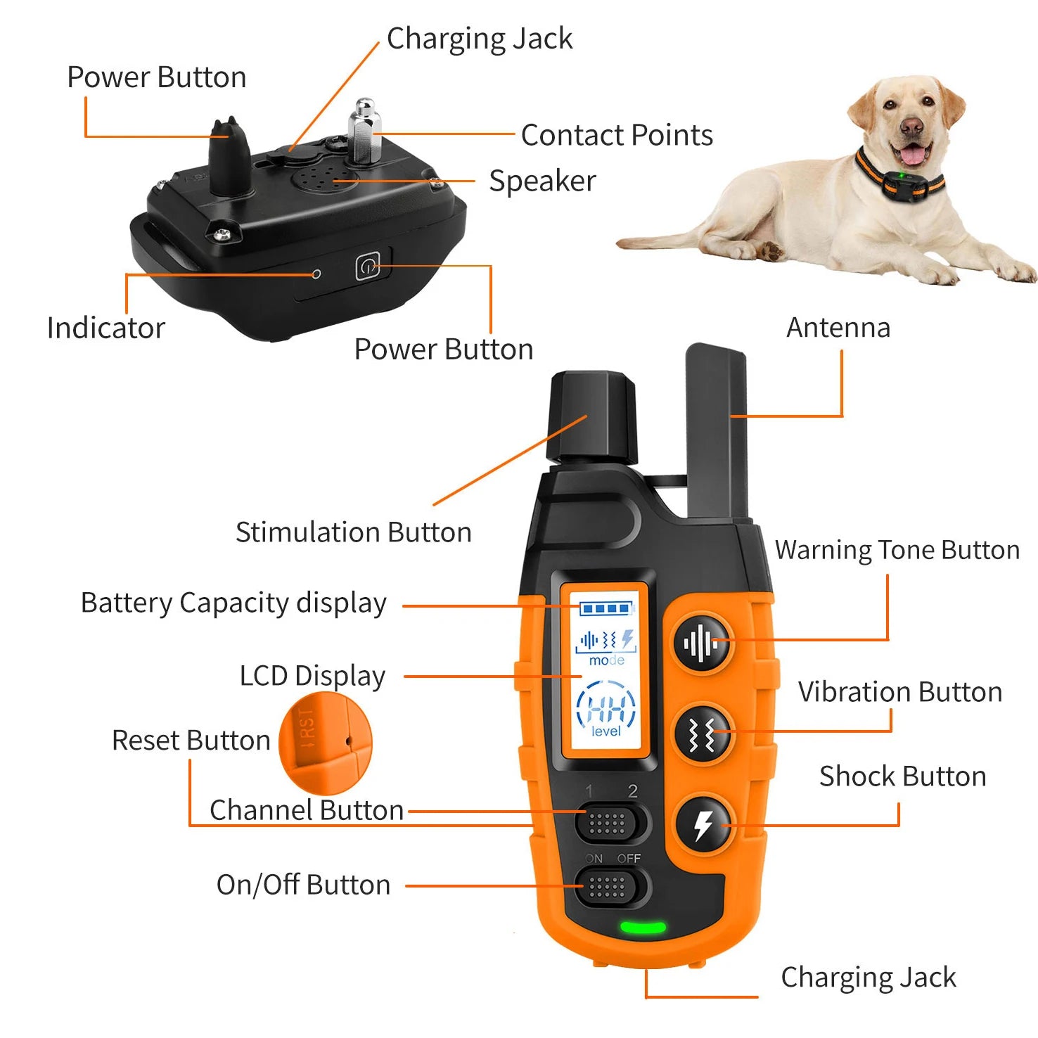 3300Ft Electric Dog Training Collar Remote Control Waterproof With Vibration