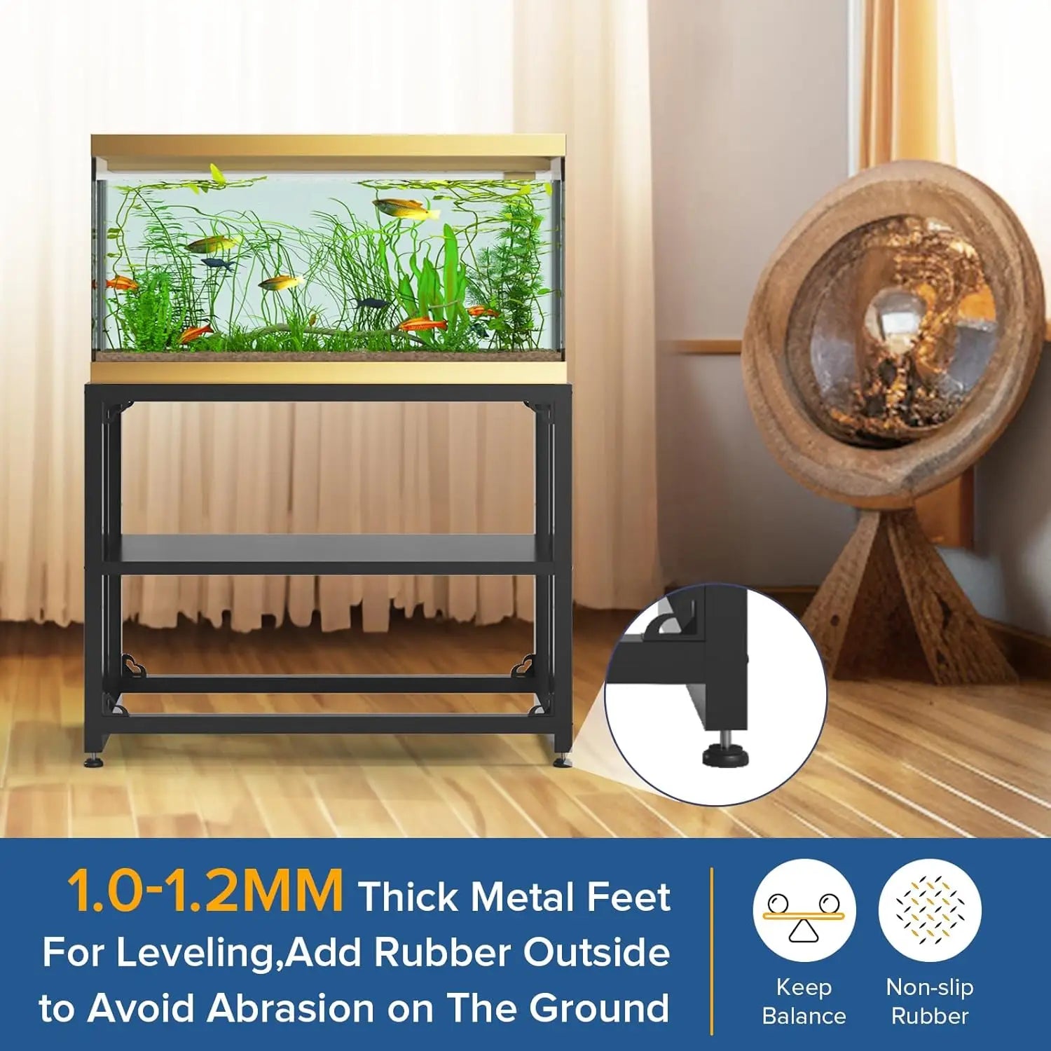40 Gallon Metal Aquarium Stand, Double-Layer Storage Design, 660LBS Capacity