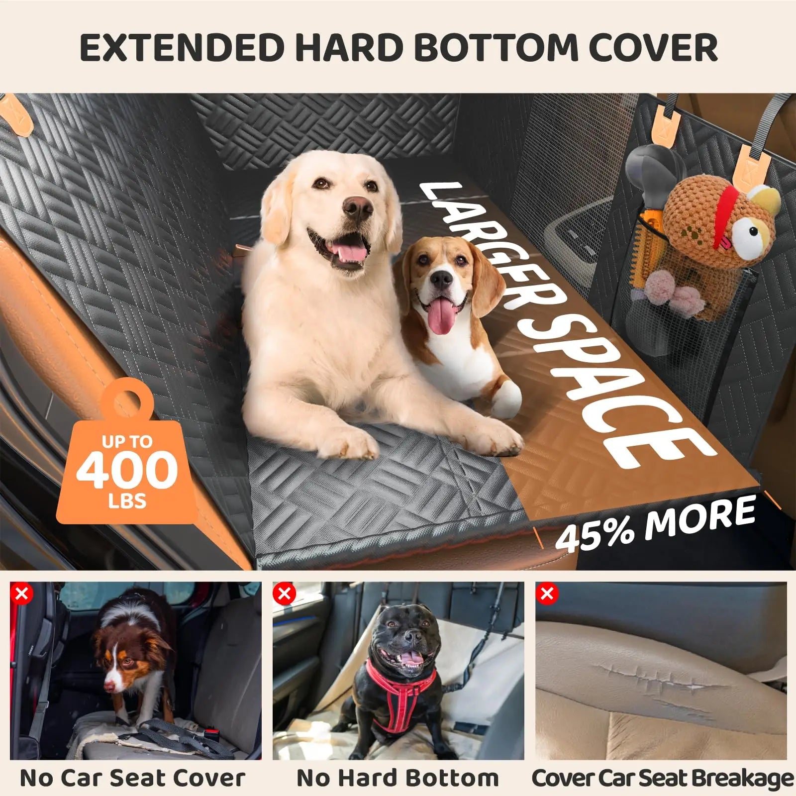 Car Rear Seat Dog Seat Cover, Hard Bottom, Heavy-Duty Anti-Scratch Washable