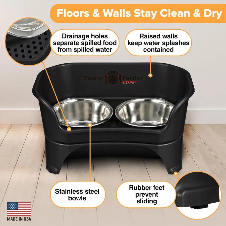 Express Mess Proof Dog Bowls Elevated for Medium to Large Sized Breed, Raised Dog Food Bowl Stand, Stainless Steel Bowls