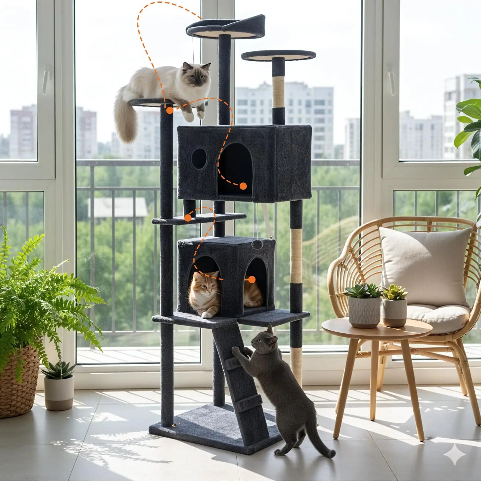 70 inch Cat Tree Tower Large Multi Level Cat Climbing Tower with Condo