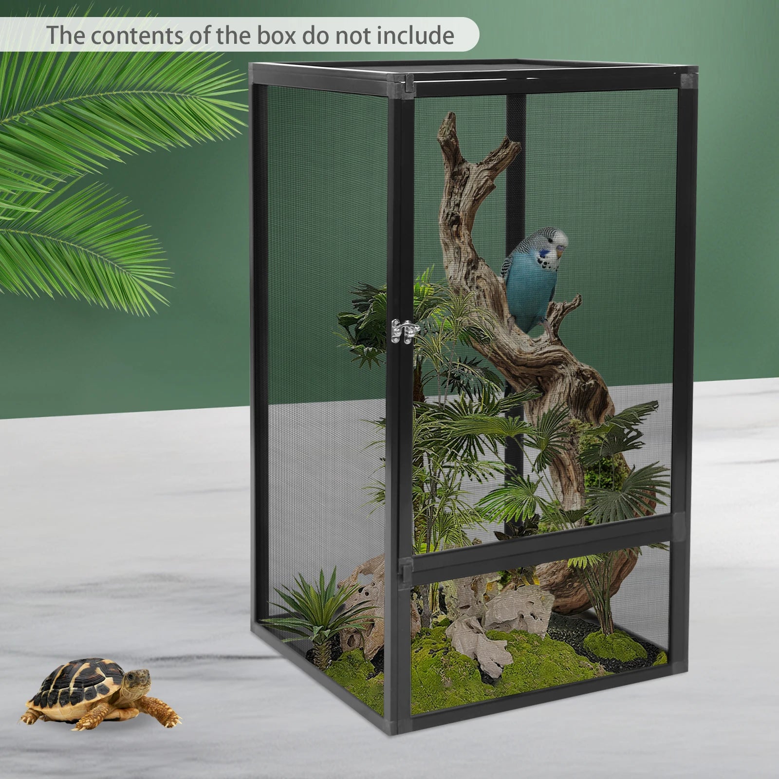 Micro Habitat Terrarium Enclosure, Freestanding Reptile Feeding Box, (Black)