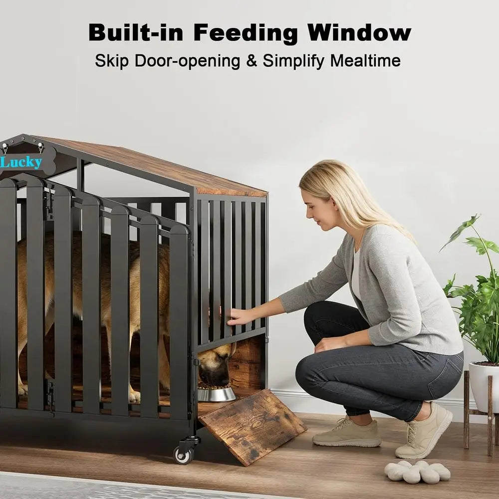 Heavy Duty Dog Crate Furniture, Dog Kennel Indoor with 360° Wheels