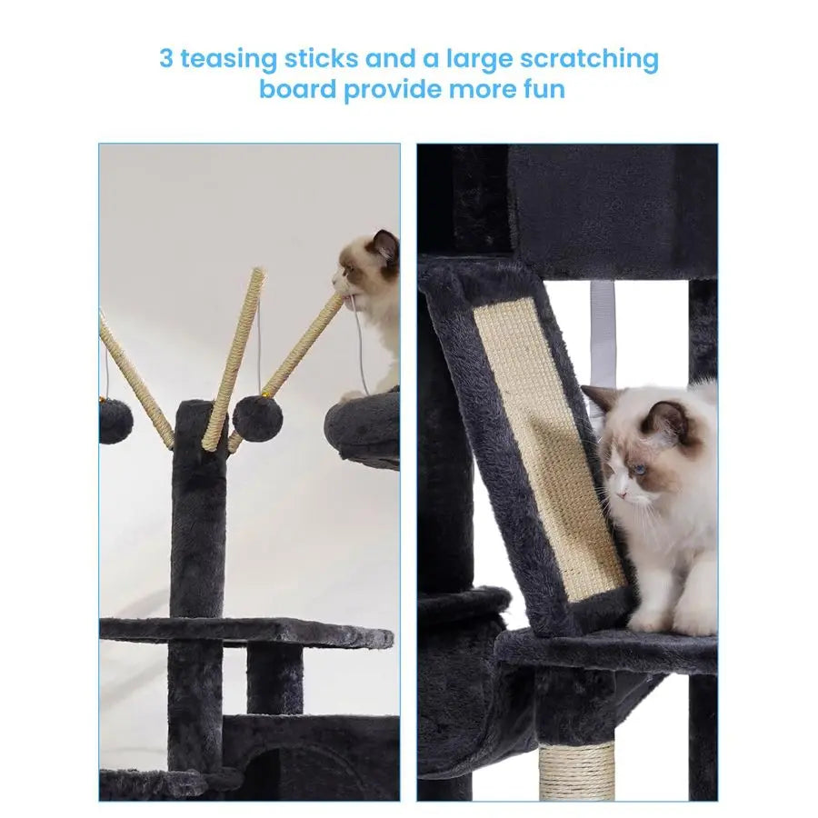 Cat Tree, 53 inch Cat Tower for Indoor Cats, Cat House with Padded Platform Bed